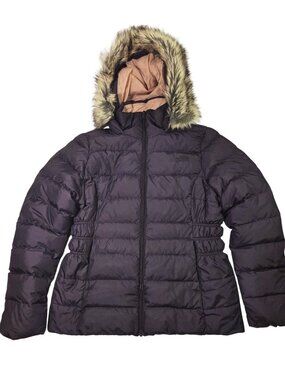 The North Face Gotham Hooded Coat 550 Purple Down Insulated Fur Trim Jacket L